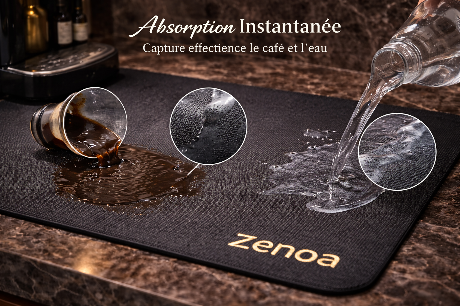 Tapis Absorbant Sous Cafetière 50×40 cm – Protection Plan de Travail Premium | ZÉNOA